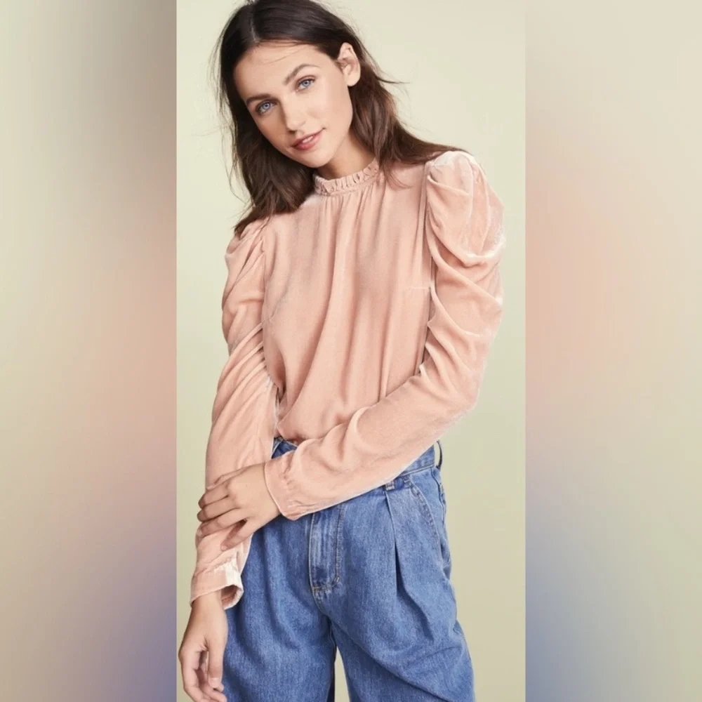 Ulla Johnson Pink Velvet Long Sleeve Victorian Romantic  Blouse Size‎ 0